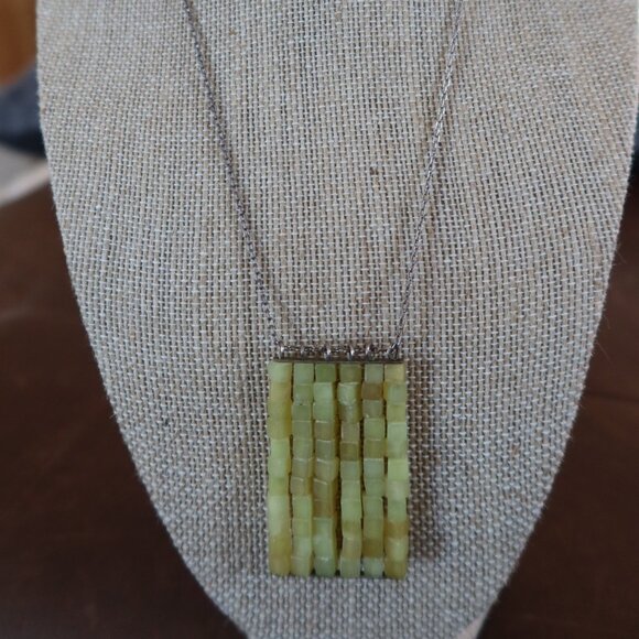 Light green jade square beads &sterling silver Sherzada necklace pendant 14"-17" - Picture 4 of 16